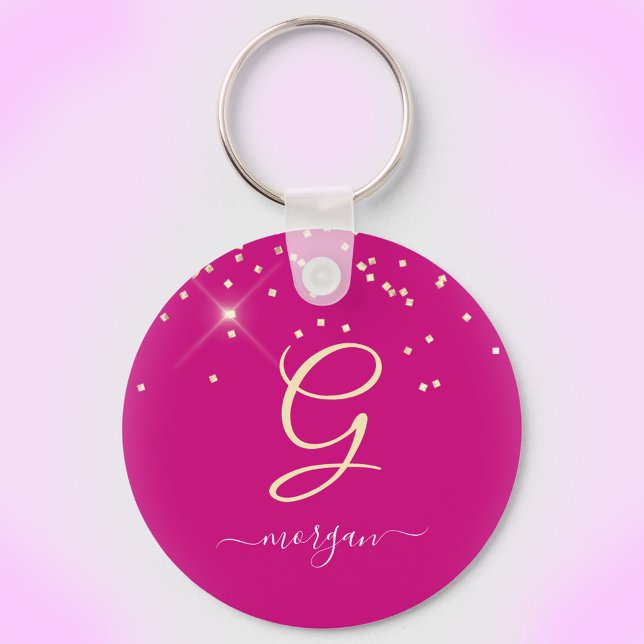Porte-clés Parties scintillant d'or et Monogramme Nom du scri (Créateur téléchargé)