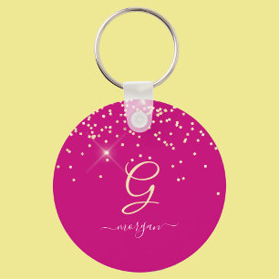 Porte-clés Parties scintillant d'or et Monogramme Nom du scri