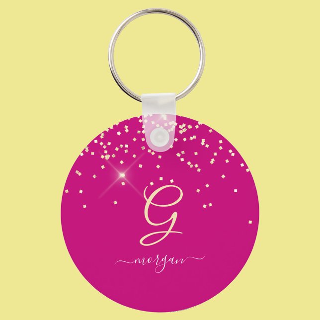 Porte-clés Parties scintillant d'or et Monogramme Nom du scri (Créateur téléchargé)