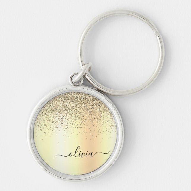 Porte-clés Parties scintillant d'or Monogramme métallique Nom (Devant)