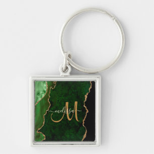 Porte-clés Parties scintillant d'or vert chic Agate Monogramm