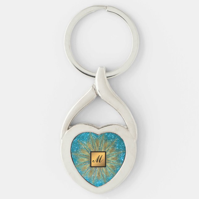 Porte-clés Parties scintillant dorée de luxe Monogramme Cadea (Devant)