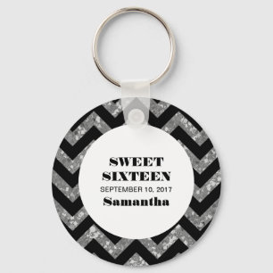 Porte-clés Parties scintillant en argent Chevron Sweet 16 Por