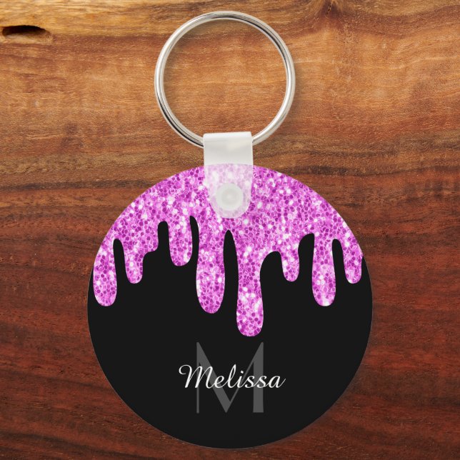 Porte-clés Parties scintillant étincelante rose noir Monogram (Recto)