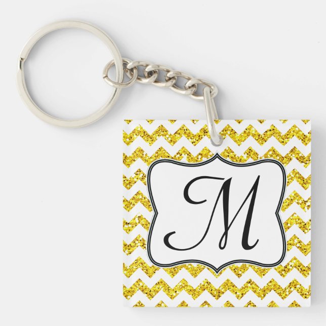 Porte-clés Parties scintillant Jaune moderne Chevron Zig Zag  (Devant)