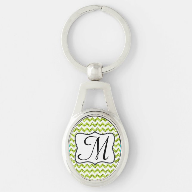 Porte-clés Parties scintillant moderne Lime Gree Chevron Zig  (Devant)
