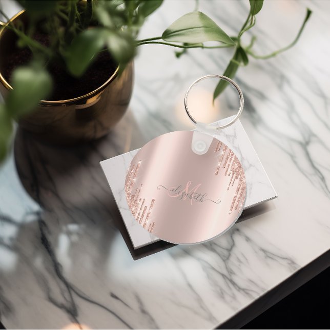 Porte-clés Parties scintillant modernes Rose Monogramme or  (Créateur téléchargé)