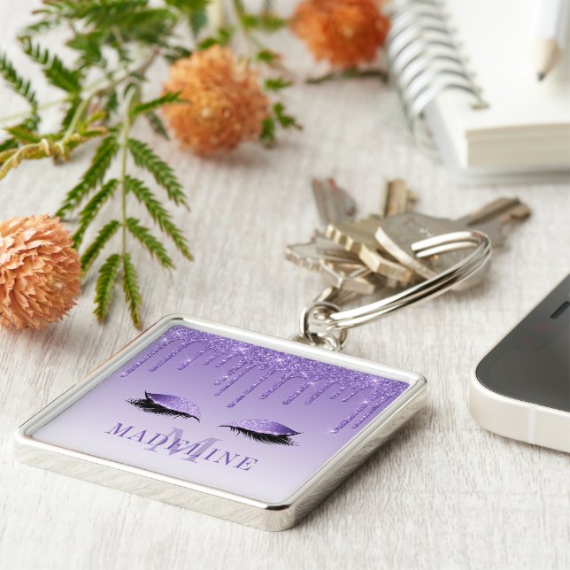 Porte-clés Parties scintillant Monogrammes violets modernes (Côté)