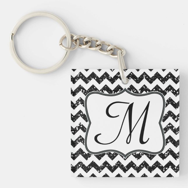 Porte-clés Parties scintillant noire moderne Chevron Zig Zag  (Devant)