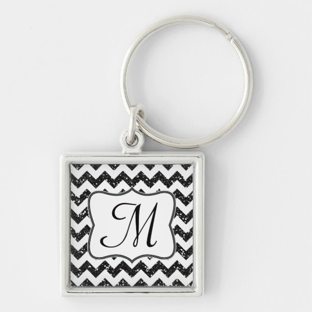 Porte-clés Parties scintillant noire moderne Chevron Zig Zag  (Devant)