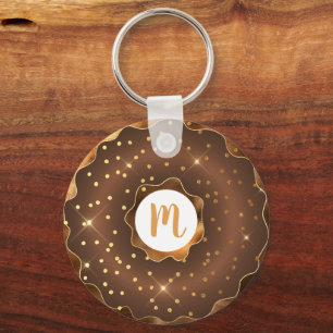 Porte-clés Parties scintillant or chocolat beignet monogramme