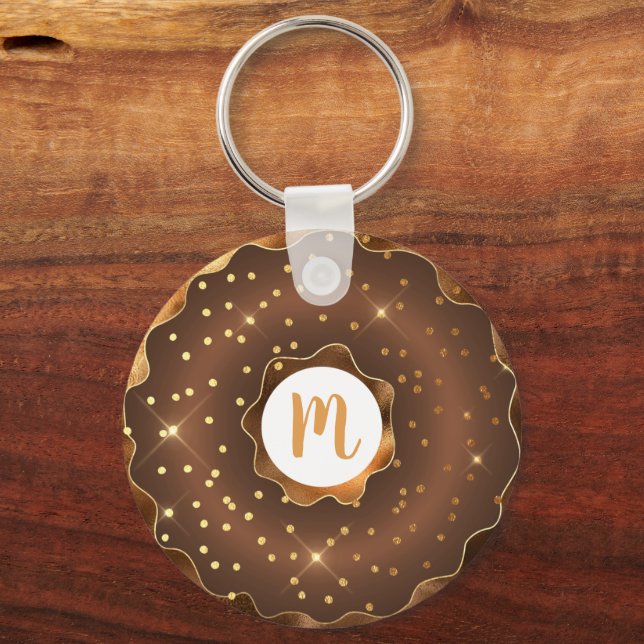 Porte-clés Parties scintillant or chocolat beignet monogramme (Recto)