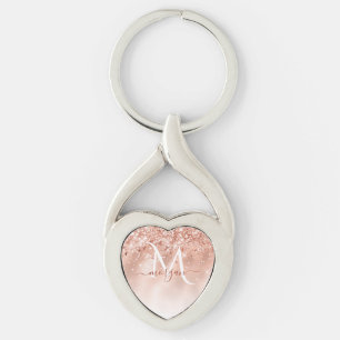 Porte-clés Parties scintillant Peach Rose or Monogramme