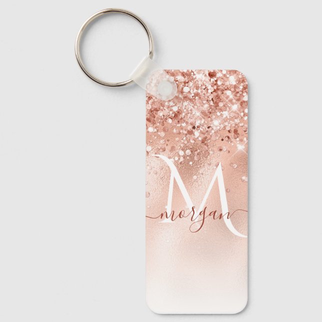 Porte-clés Parties scintillant Peach Rose or Monogramme (Recto)