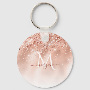 Porte-clés Parties scintillant Peach Rose or Monogramme