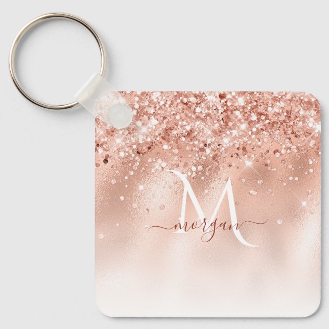 Porte-clés Parties scintillant Peach Rose or Monogramme (Recto)
