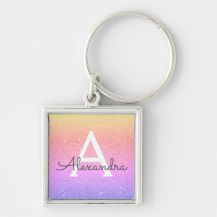 Porte-clés Parties scintillant rose et pourpre et monogramme 