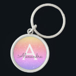 Porte-clés Parties scintillant rose et violet & Monogramme ét<br><div class="desc">Gold,  Orange,  Rose et Violet Pastel Ombre Faux Parties scintillant et Élégant Porte - clé. Ces Porte - clés peuvent être customisés pour inclure votre nom initial et prénom et sont une douche de mariée parfaite,  une fête de bachelorette ou une fête d'anniversaire.</div>