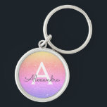 Porte-clés Parties scintillant rose et violet & Monogramme ét<br><div class="desc">Gold,  Orange,  Rose et Violet Pastel Ombre Faux Parties scintillant et Élégant Porte - clé. Ces Porte - clés peuvent être customisés pour inclure votre nom initial et prénom et sont une douche de mariée parfaite,  une fête de bachelorette ou une fête d'anniversaire.</div>