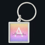Porte-clés Parties scintillant rose et violet & Monogramme ét<br><div class="desc">Gold,  Orange,  Rose et Violet Pastel Ombre Faux Parties scintillant et Élégant Porte - clé. Ces Porte - clés peuvent être customisés pour inclure votre nom initial et prénom et sont une douche de mariée parfaite,  une fête de bachelorette ou une fête d'anniversaire.</div>