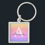 Porte-clés Parties scintillant rose et violet & Monogramme ét<br><div class="desc">Gold,  Orange,  Rose et Violet Pastel Ombre Faux Parties scintillant et Élégant Porte - clé. Ces Porte - clés peuvent être customisés pour inclure votre nom initial et prénom et sont une douche de mariée parfaite,  une fête de bachelorette ou une fête d'anniversaire.</div>