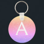 Porte-clés Parties scintillant rose et violet & Monogramme ét<br><div class="desc">Gold,  Orange,  Rose et Violet Pastel Ombre Faux Parties scintillant et Élégant Porte - clé. Ces Porte - clés peuvent être customisés pour inclure votre nom initial et prénom et sont une douche de mariée parfaite,  une fête de bachelorette ou une fête d'anniversaire.</div>