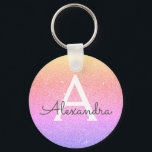 Porte-clés Parties scintillant rose et violet & Monogramme ét<br><div class="desc">Gold,  Orange,  Rose et Violet Pastel Ombre Faux Parties scintillant et Élégant Porte - clé. Ces Porte - clés peuvent être customisés pour inclure votre nom initial et prénom et sont une douche de mariée parfaite,  une fête de bachelorette ou une fête d'anniversaire.</div>