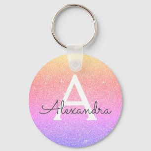 Porte-clés Parties scintillant rose et violet & Monogramme ét