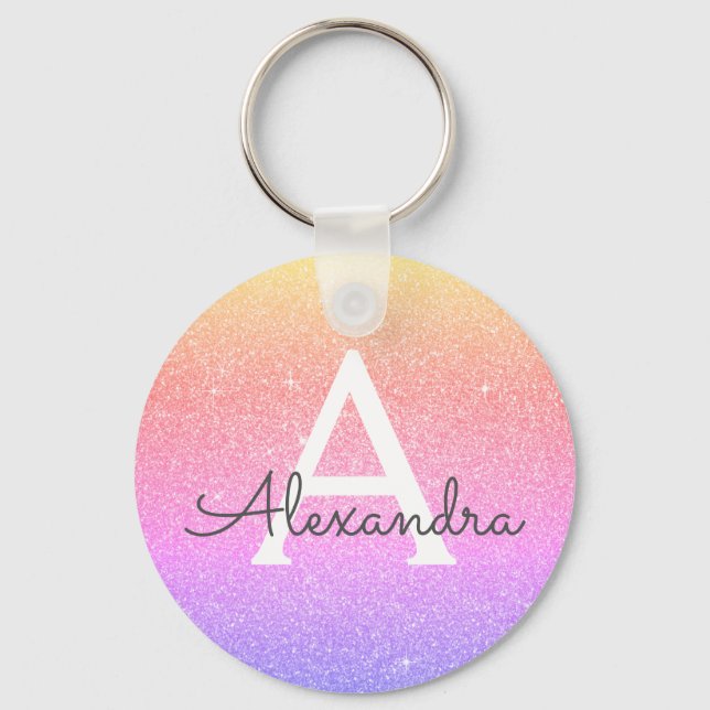 Porte-clés Parties scintillant rose et violet & Monogramme ét (Recto)