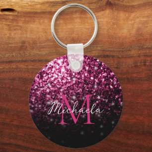 Porte-clés Parties scintillant rose foncé scintille de Monogr