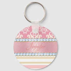 Porte-clés Parties scintillant rose, Rhinestone Faux