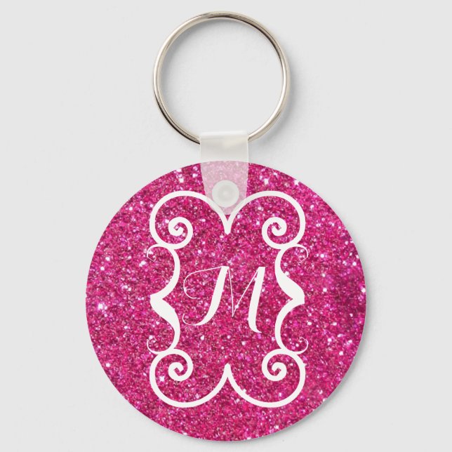 Porte-clés Parties scintillant rose tendance Monogramme blanc (Recto)