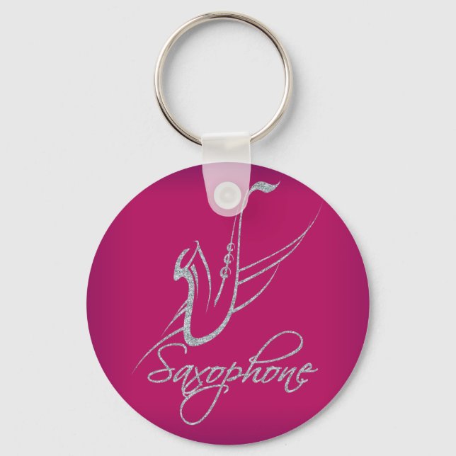 Porte-clés Parties scintillant saxophone Argent et rose (Recto)