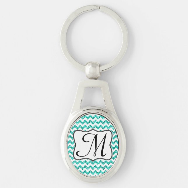 Porte-clés Parties scintillant Turquoise moderne Chevron Zig  (Devant)