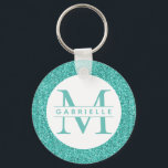 Porte-clés Parties scintillant turquoise Turquoise Monogram P<br><div class="desc">Jolie aquamarine, turquoise, turquoise, parties scintillant bleu-vert avec porte - clé monogramme personnalisé est amusant et girly! Montré avec un texte couleur turquoise, mais changez de couleur en utilisant l'éditeur avancé pour créer un porte - clé personnalisé glamour pour la fille et les femmes blingy que vous connaissez! Bat mitzvah...</div>