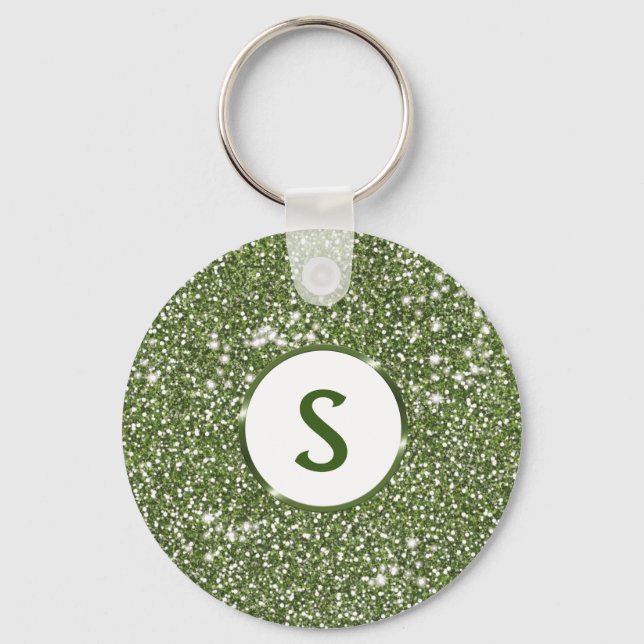 Porte-clés Parties scintillant Vert Faux Texture Et Monogramm (Recto)
