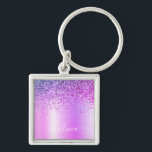 Porte-clés Parties scintillant violet Glam Nom du monogramme<br><div class="desc">Purple Faux Foil Métallic Sparkle Parties scintillant brossé Métal Monogramme Nom Clés (Porte - clé). Cela rend le cadeau parfait pour 16 ans, mariage, douche nuptiale, anniversaire, baby shower ou bachelorette pour quelqu'un qui aime le luxe glam et les styles chic.</div>