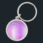 Porte-clés Parties scintillant violet Glam Nom du monogramme<br><div class="desc">Purple Faux Foil Métallic Sparkle Parties scintillant brossé Métal Monogramme Nom Clés (Porte - clé). Cela rend le cadeau parfait pour 16 ans,  mariage,  douche nuptiale,  anniversaire,  baby shower ou bachelorette pour quelqu'un qui aime le luxe glam et les styles chic.</div>
