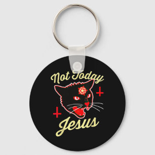 Porte-clés Pas aujourd'hui Jésus salue Satan Chat Croix de mo