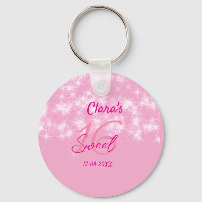 Porte-clés Pastel bébé rose doux 16 anniversaire ajouter nom  (Recto)