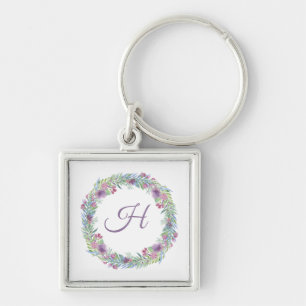 Porte-clés Pastel Colors Floral Wreath Monogramme