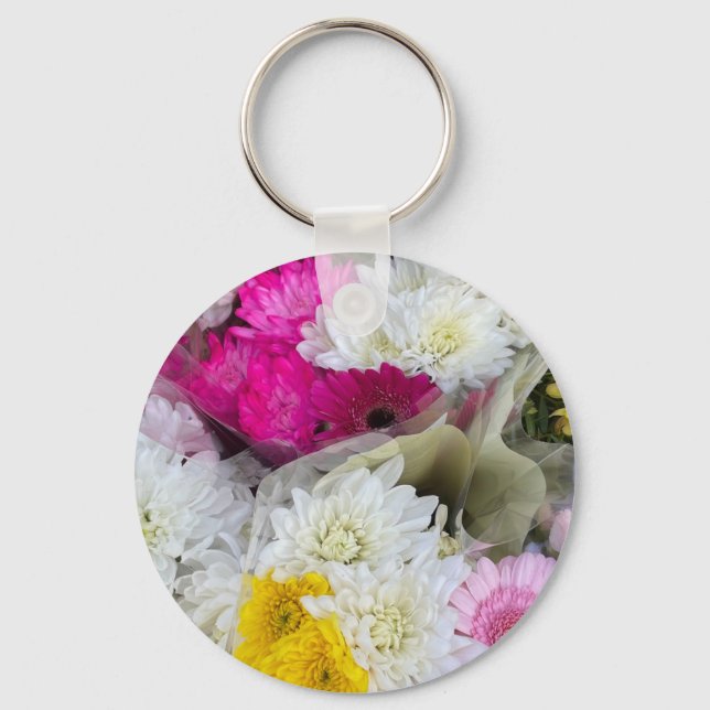 Porte-clés Pastel Floral Rose, Jaune & Blanc Chrysanthème (Recto)