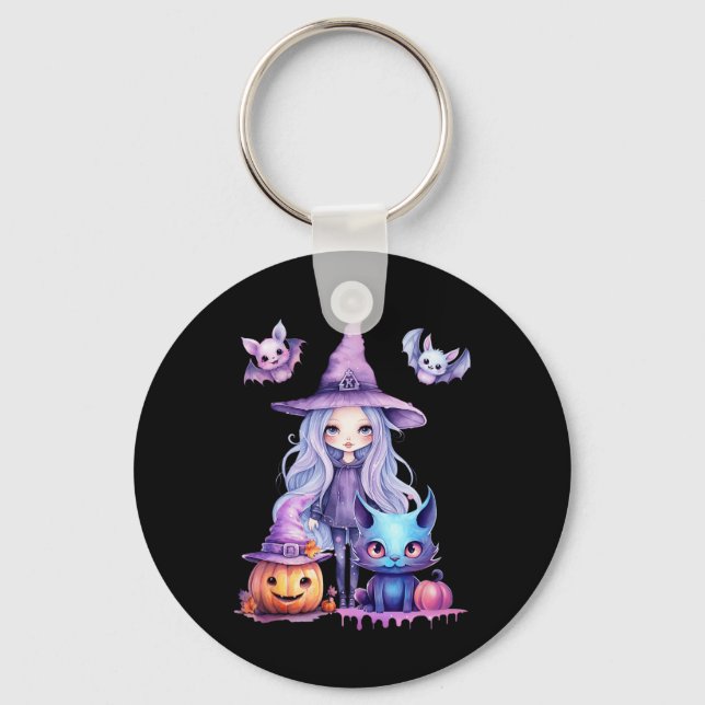 Porte-clés Pastel Halloween Witch Chat Citrouille Pastelcore (Recto)