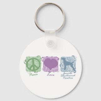 Porte-clés Pastel Peace, Love et pointeur allemand à cheveux