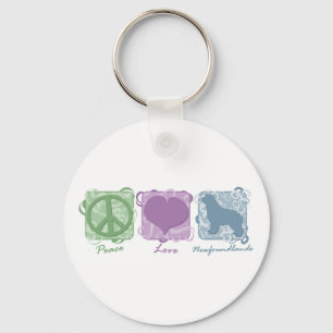 Porte-clés Pastel Peace, Love et Terre-Neuve