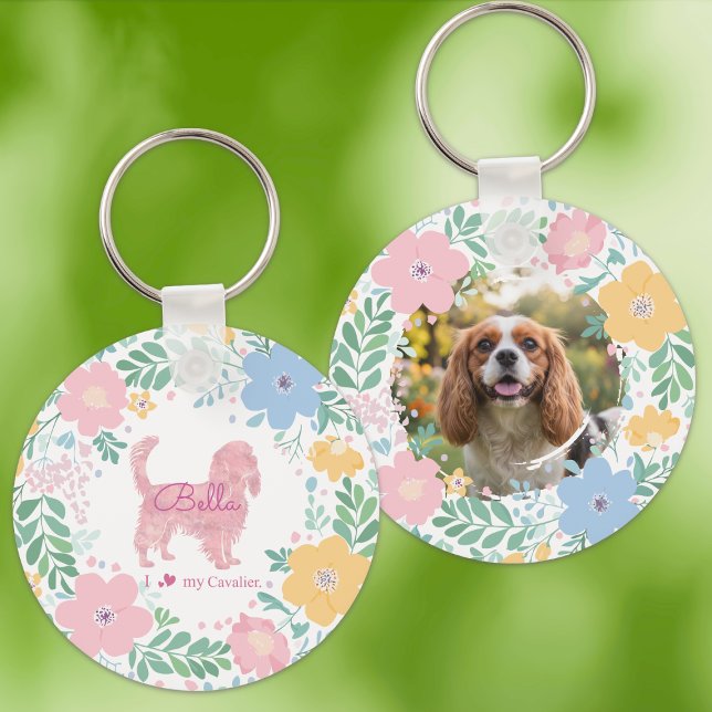 Porte-clés Pastel Pink Wreath Cavalier King Charles Spaniel  (Créateur téléchargé)