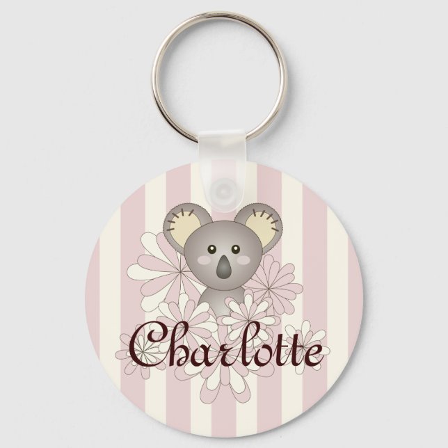 Porte-clés Pastel Rose Stripe Cute Baby Koala Custom (Recto)
