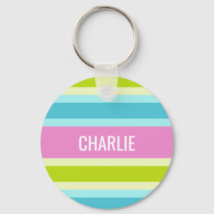 Porte-clés Pastel Stripes nom personnalisé porte - clé