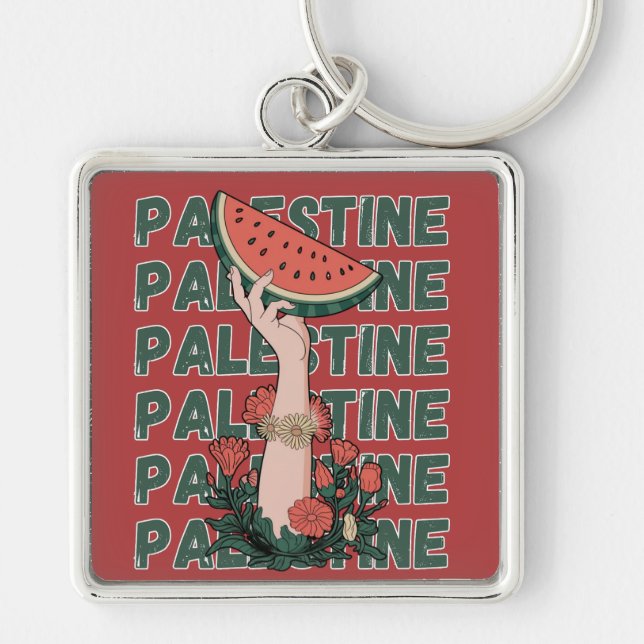 Porte-clés pastèque, fleurs et palestine Texte Répéter (Devant)