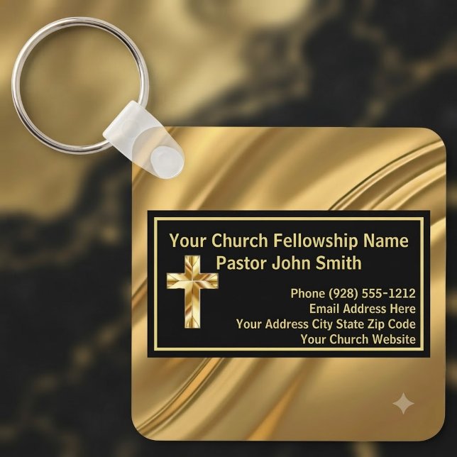 Porte-clés Pasteur d'église or et noir élégant (No foil is used in this product, the gold effect is simulated in the artwork.)